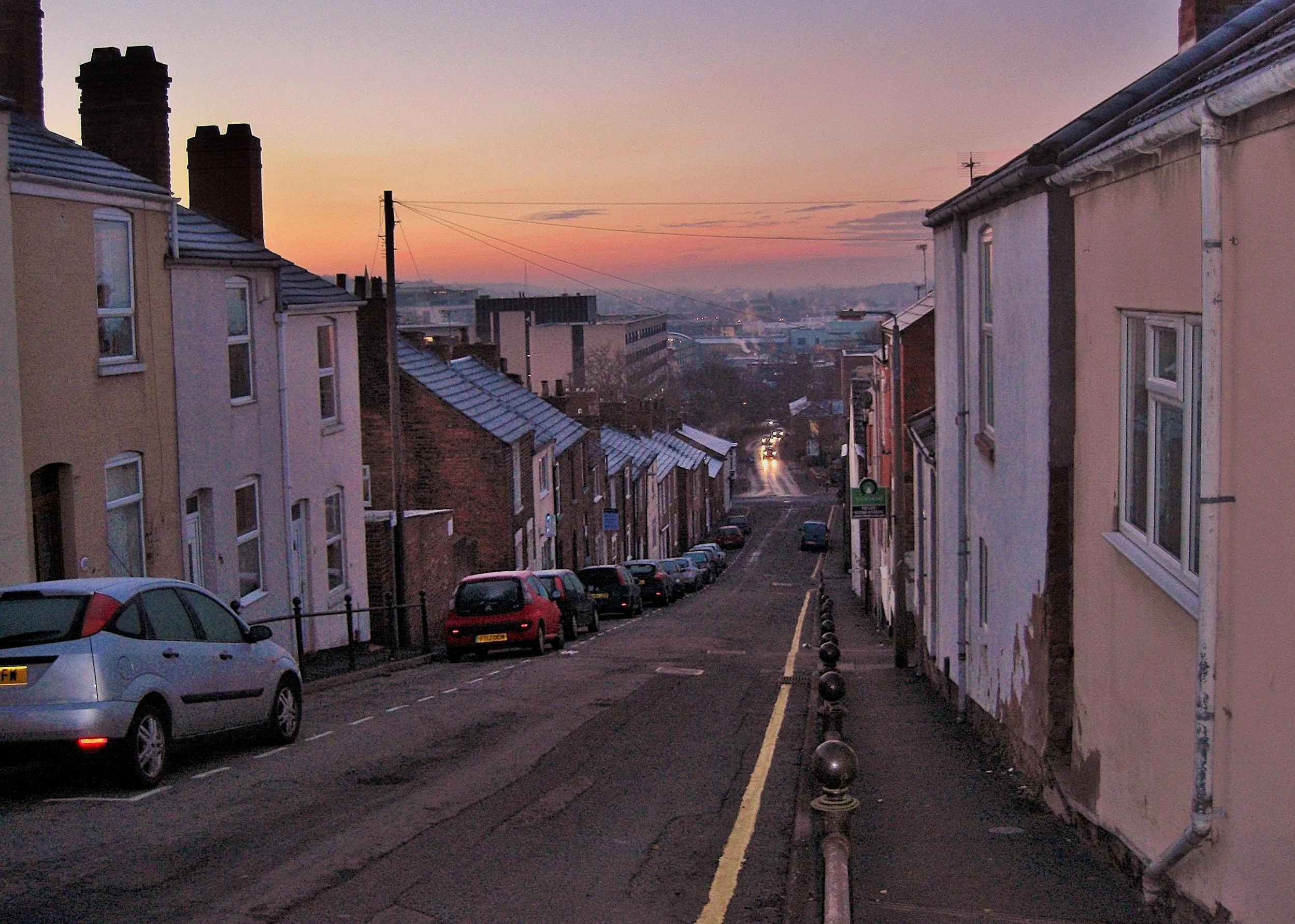 Sunset over Victoria Street. The street was built in 1865 and ran parallel with the line of the Roamd defences at Motherby Hill. 