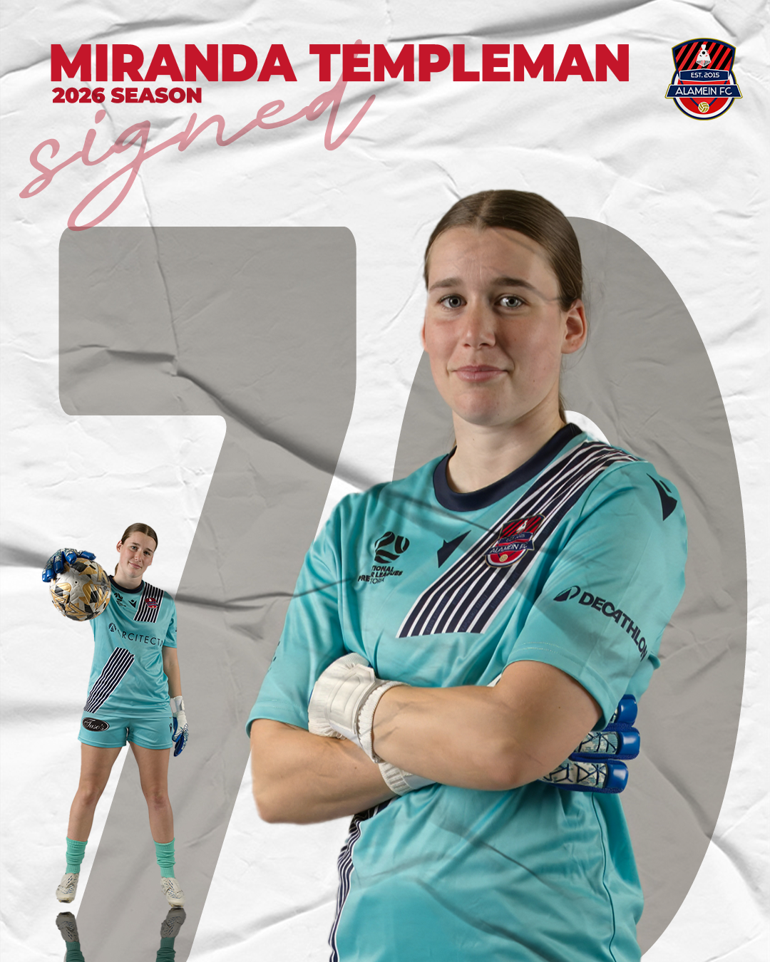 Australian goalkeeper Miranda Templeman returns to Alamein with professional A-League Women experience at Adelaide United, Melbourne Victory, and Perth Glory. Originally from Western Australia, she progressed through the NTC pathway and represented A