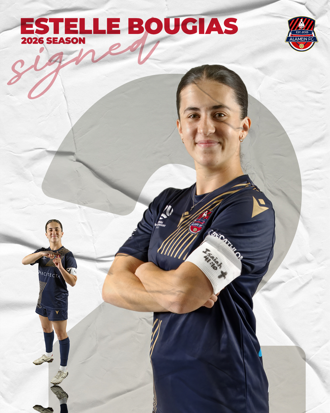 Your skipper returns! Estelle Bougias continues as captain of our Senior NPLW side after being promoted from our U19s a few years ago.

A combative and skilful defender, Estelle has been a pivotal player for Alamein FC with over 50 senior league appe