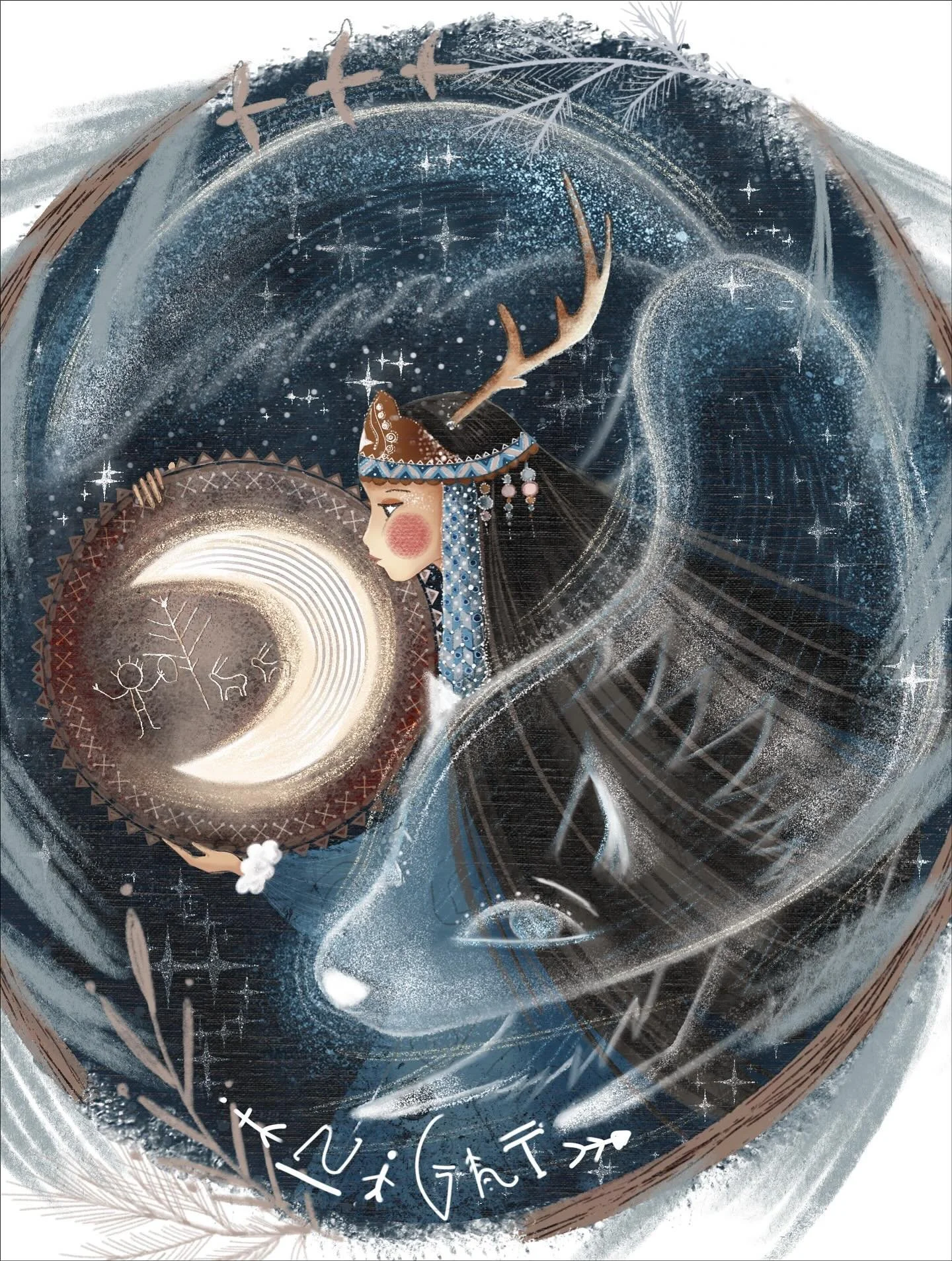 In midnight frost the shaman hums a spell
A hidden fire warms the ancient, icy dell
Snow-spirits stir where silent shadows glide.
While taiga sleeps beneath the polar night&rsquo;s wide tide.

Let the magic commence! 🪄✨
NIGHT - Day 1 of @folktalewee