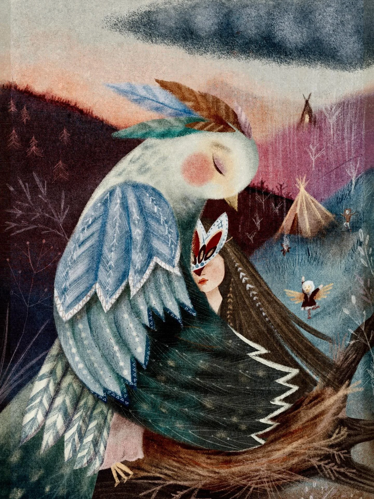 Look- Cuckoo mother is back..
Day 7 - Dawn of @folktaleweek 
#folktaleweek #folktaleweek2025 #folltaleweek2025dawn 
@debrastyer @louve.draws @matejalukezic