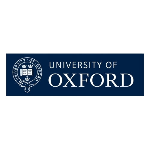 University of Oxford logo with blue background and white emblem.