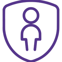 Line drawing of a person inside a shield outline.