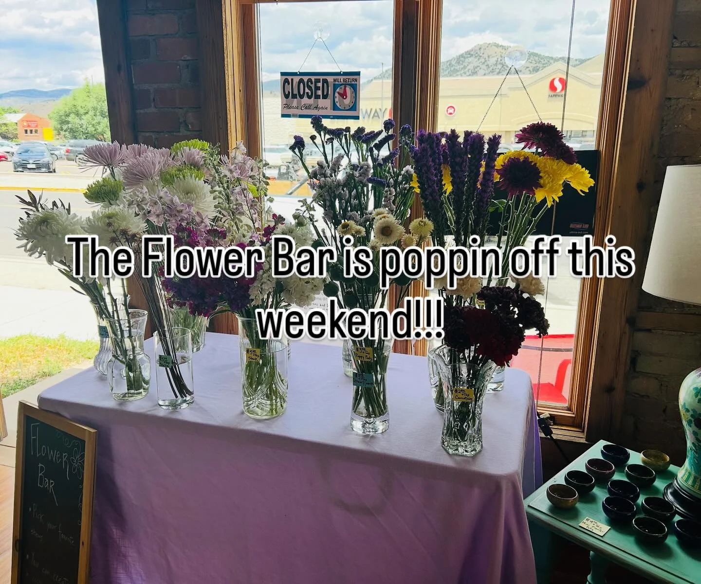Come treat yourself to a custom bouquet at the flower bar! You deserve it. Open Sat and Sun 10-5.