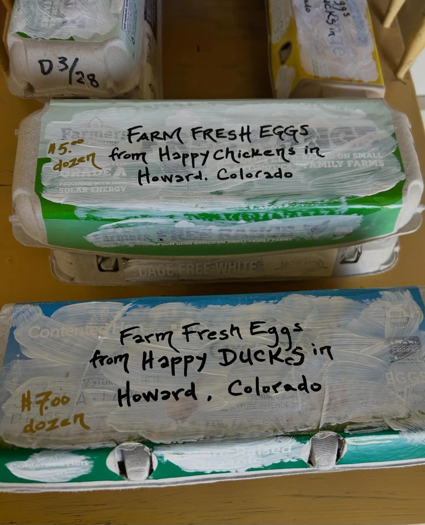 Well Rooted currently has Farm Fresh eggs for sale from Happy Chickens ($5/dozen) and Happy Ducks ($7) in Howard. Yum!!!
