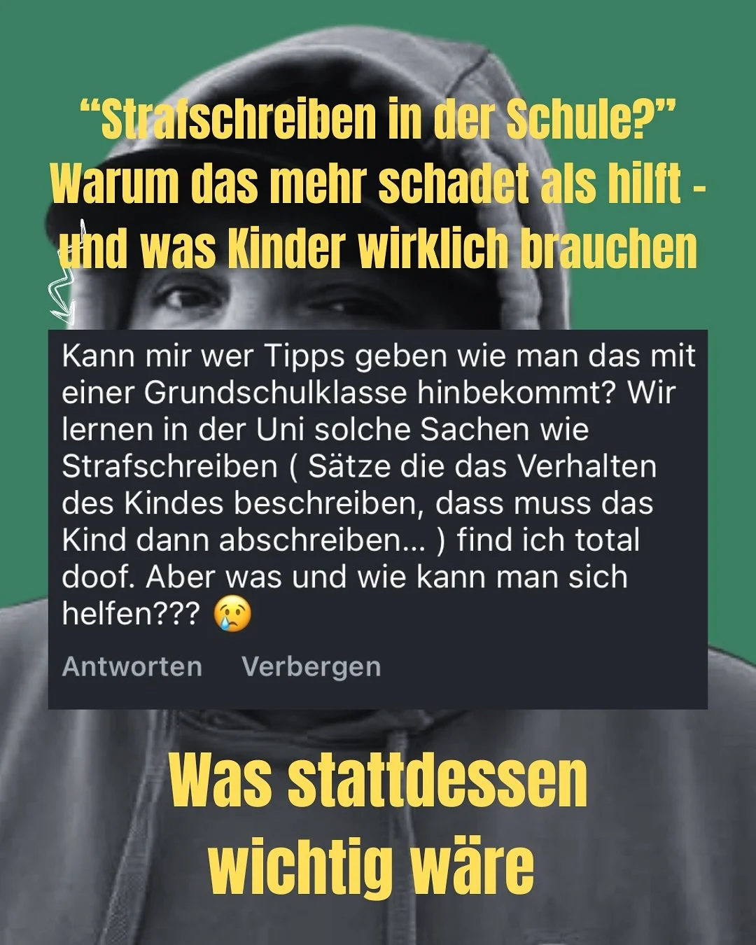 Strafschreiben in der Schule &ndash; wirklich noch zeitgem&auml;&szlig;?
Viele Kinder lernen dadurch nicht, ihr Verhalten zu verstehen, sondern f&uuml;hlen sich blo&szlig;gestellt.
In diesem Beitrag zeige ich, warum es p&auml;dagogisch sinnvoll ist, 
