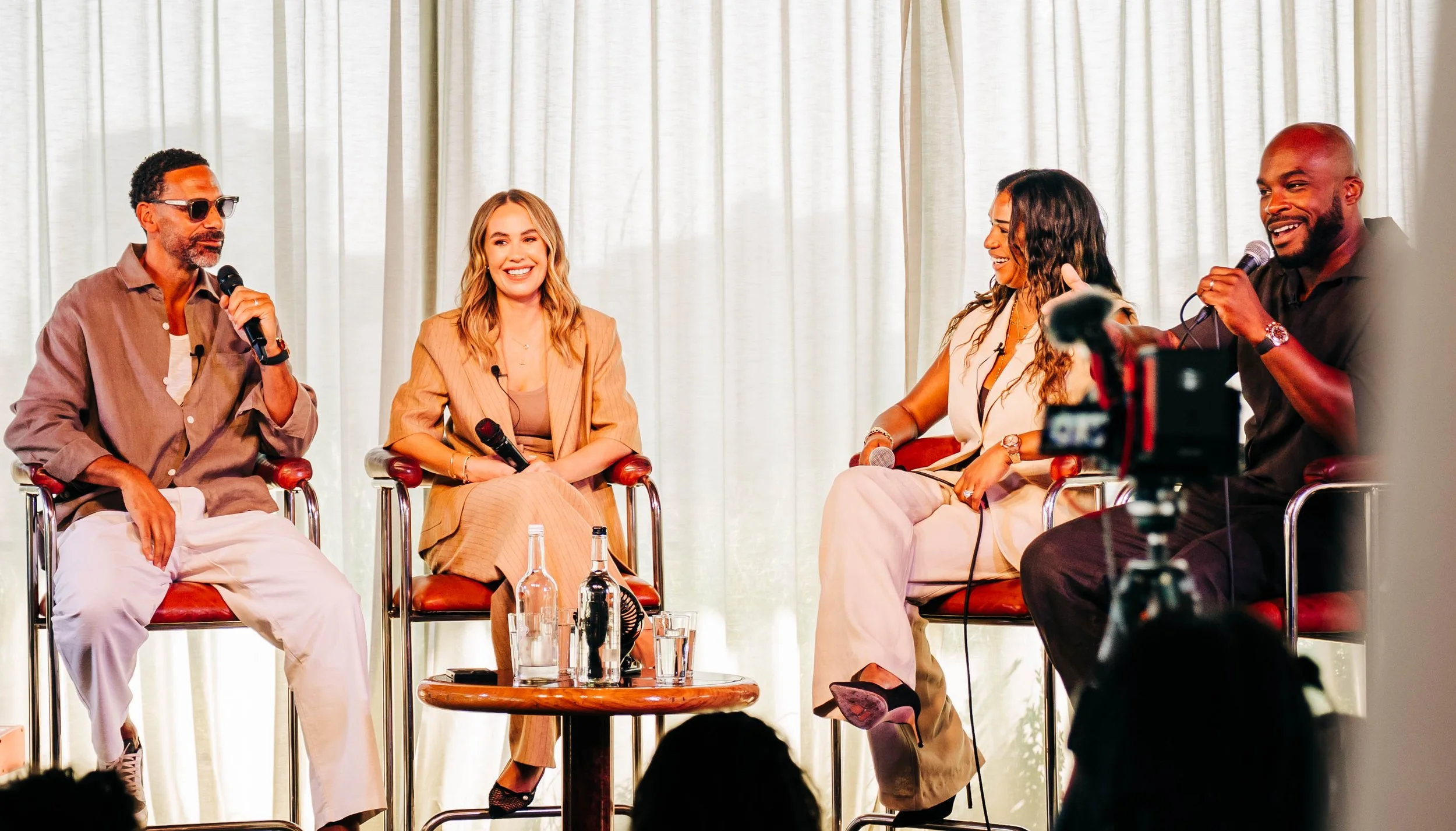 Rio and Kate Ferdinand speaking with Danielle and Dean Forbes