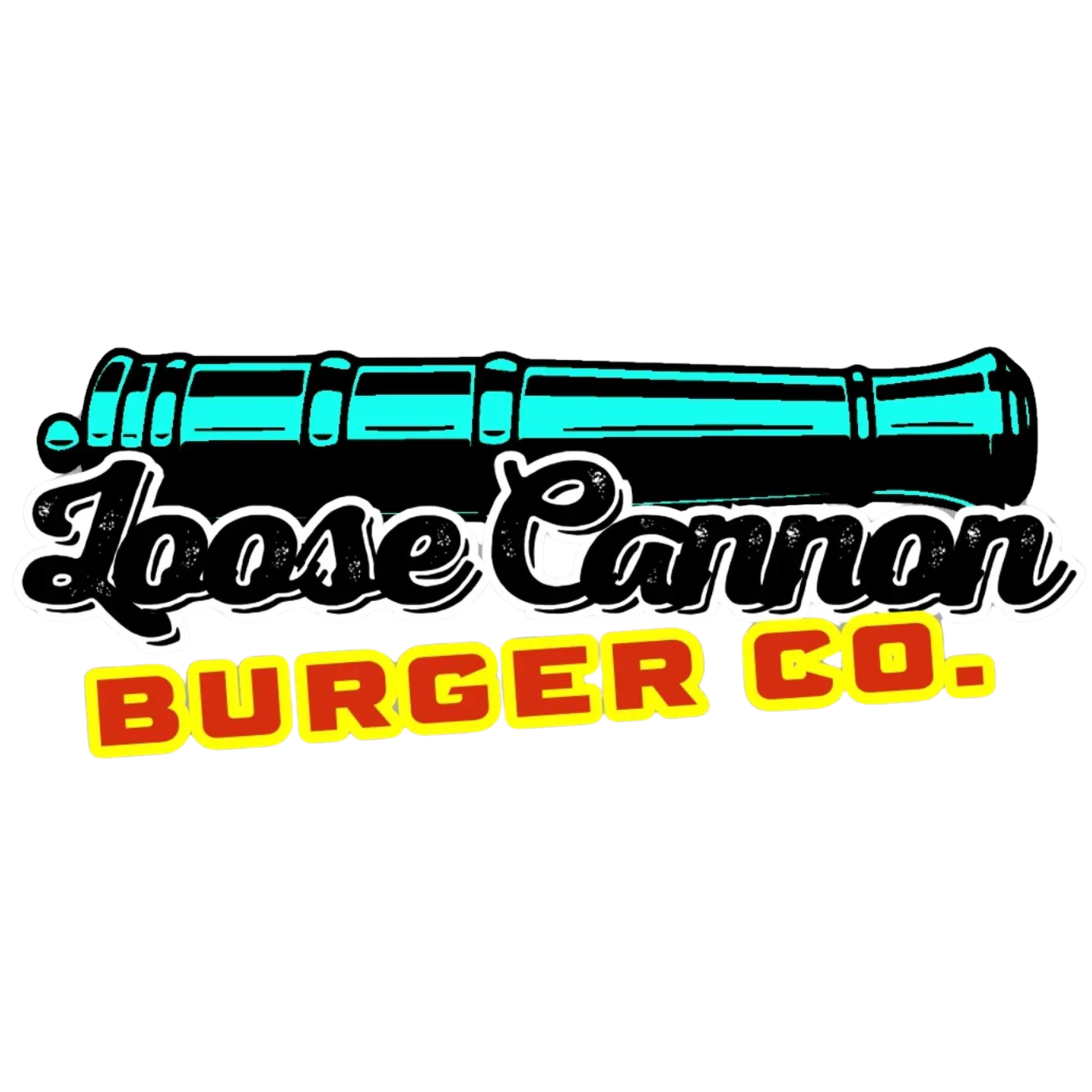 Neon sign with a stylized pistol above the text 'Home Cannon' in cursive font, followed by 'BURGER CO.' in bold yellow and red block letters.