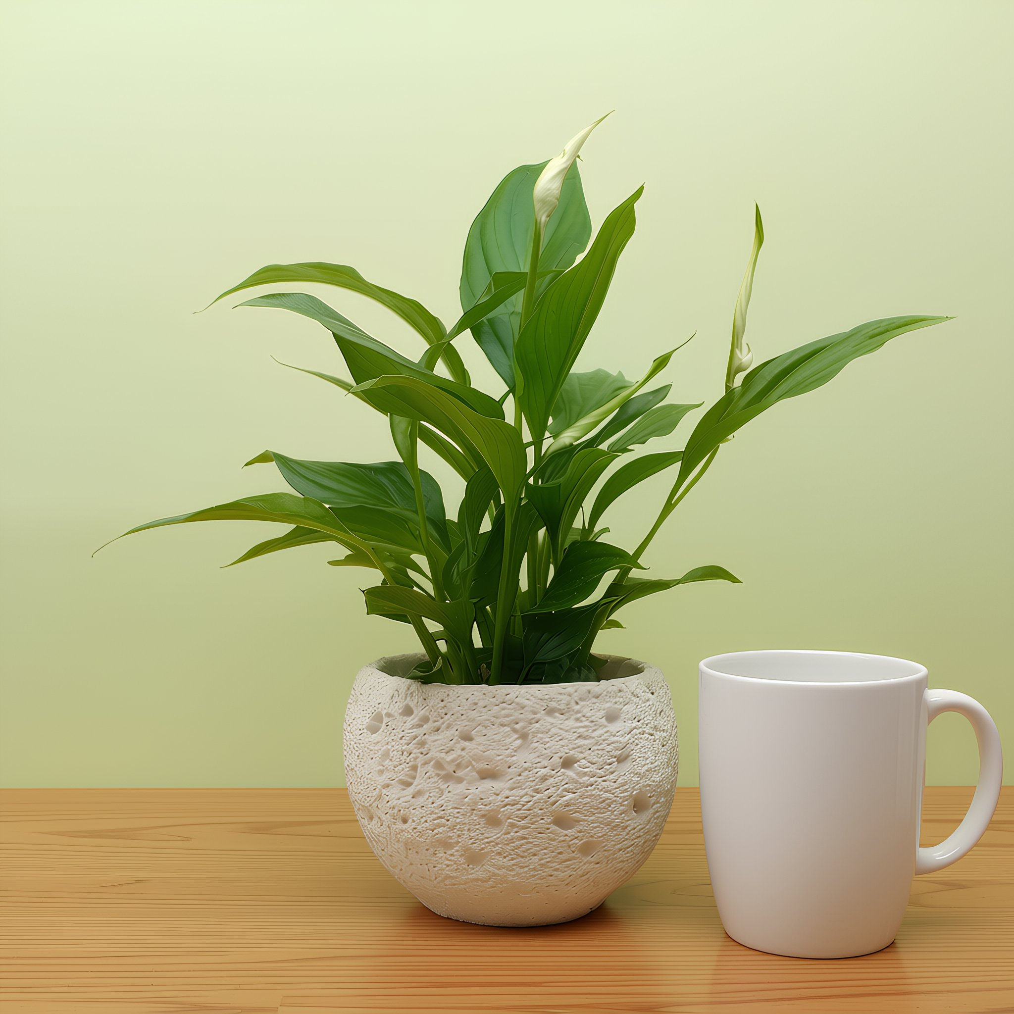 Terrazen SERENA Lily – young peace lily (Spathiphyllum) in a white refined miniature pot on a soft green background, elegant living plant gift for ceremonies and events.