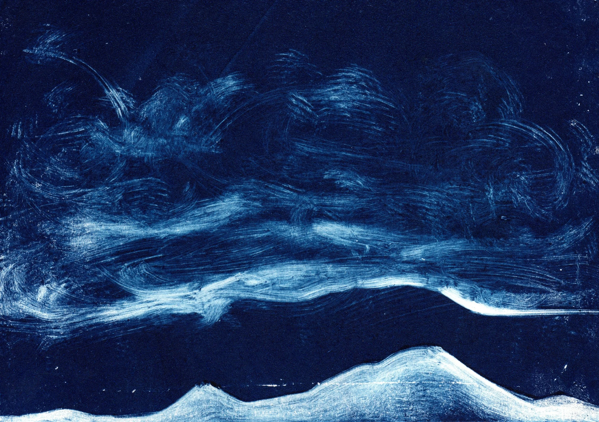 Storm (Frame 5), 2023, 14 x 10cm, Lino Print