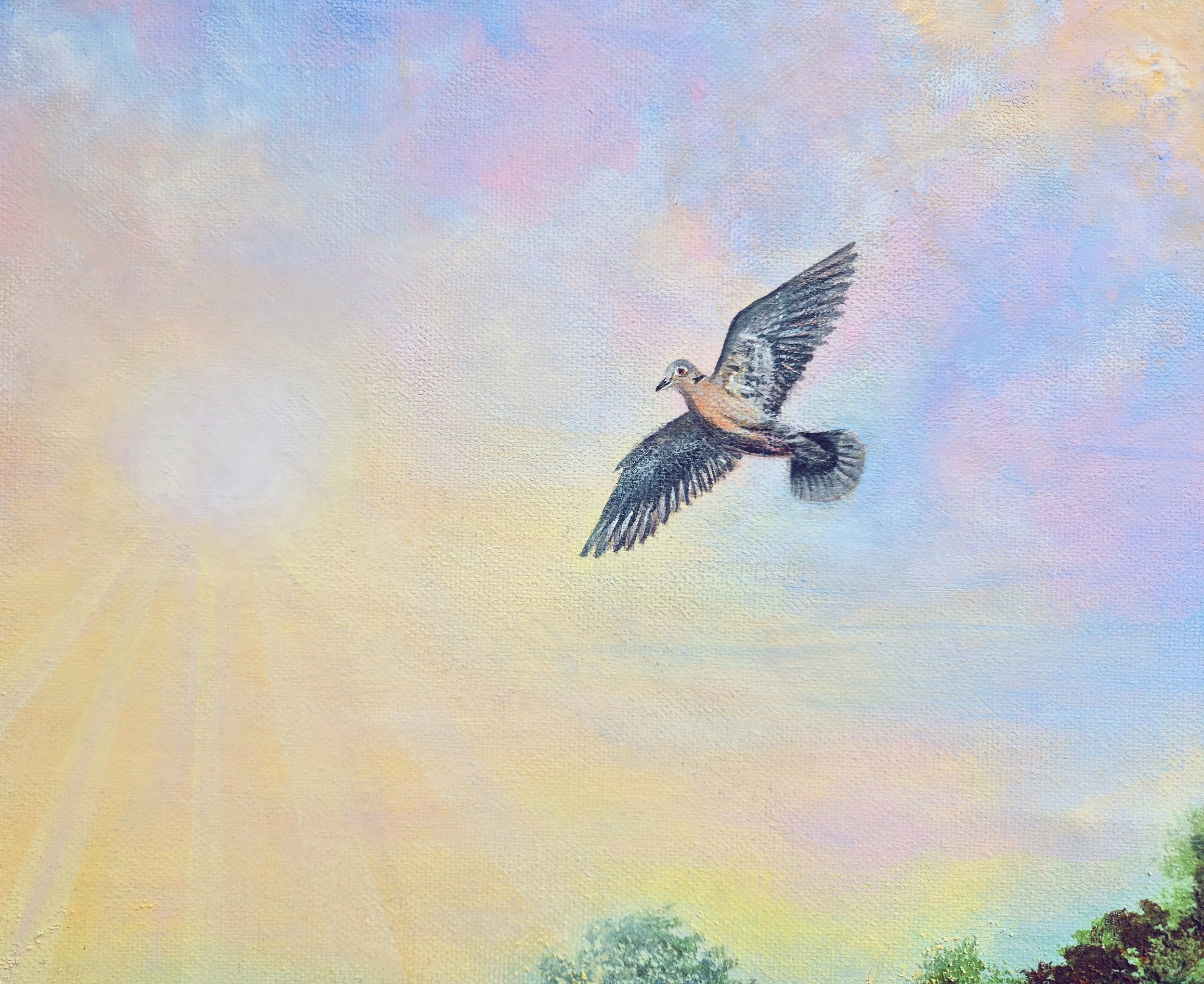 Landscape Painting Scenic Acrylic Sky Bird Collared Dove Local Artist Wymondham Norfolk Sophia Cordelia Art.jpg