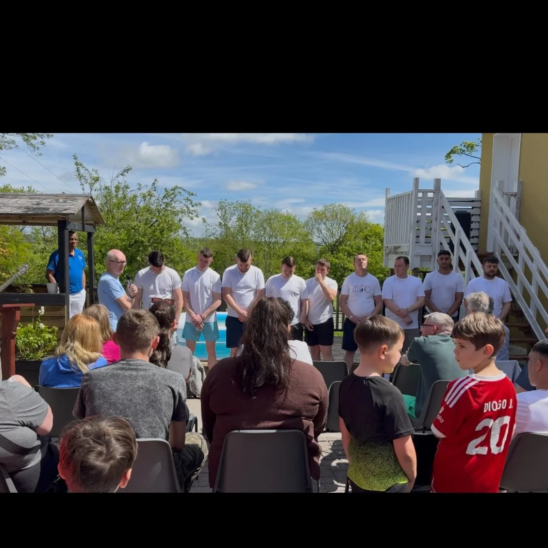 Baptism in Rehab 
Yesterday Trish and I had the great pleasure to attend the baptism of 9 guys in the Remar Rehab in Tipperary. (A year ago we lived and ministered there for over a year.)
The testimonies that the lads gave were so pure, so captivatin