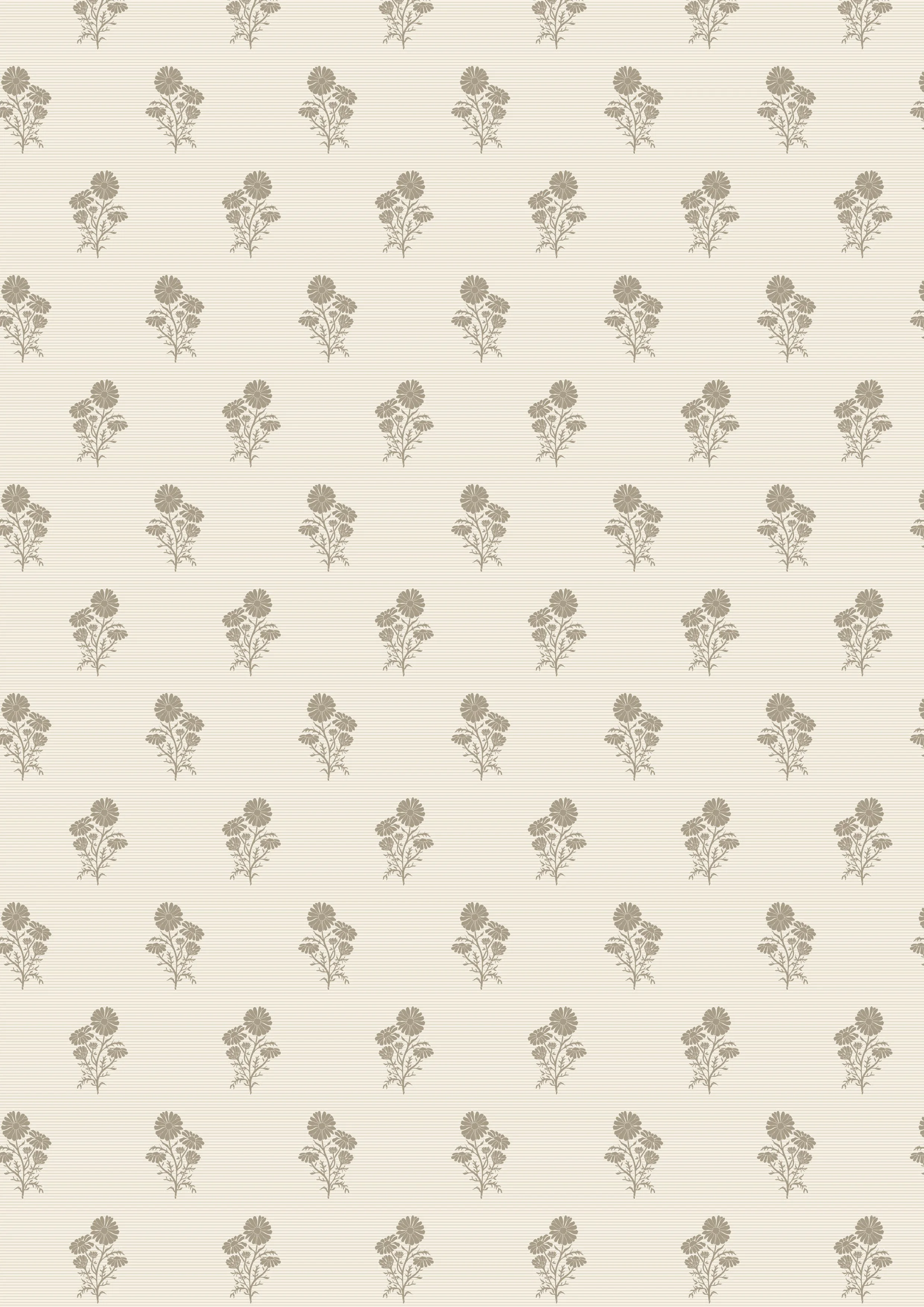 Pattern of beige floral silhouettes with alternating horizontal lines on a light background.