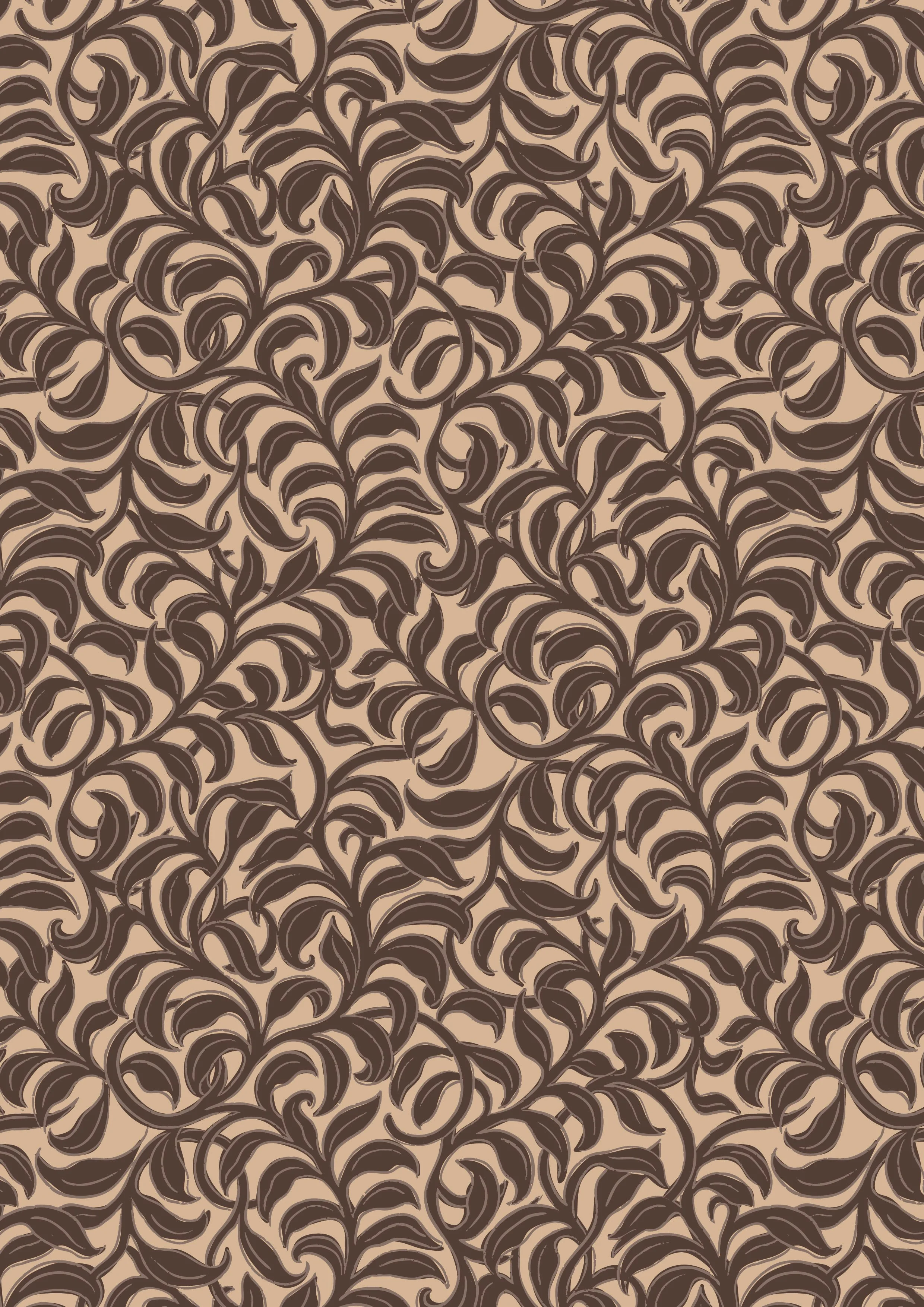 Pattern of dark brown swirling leaves on a beige background