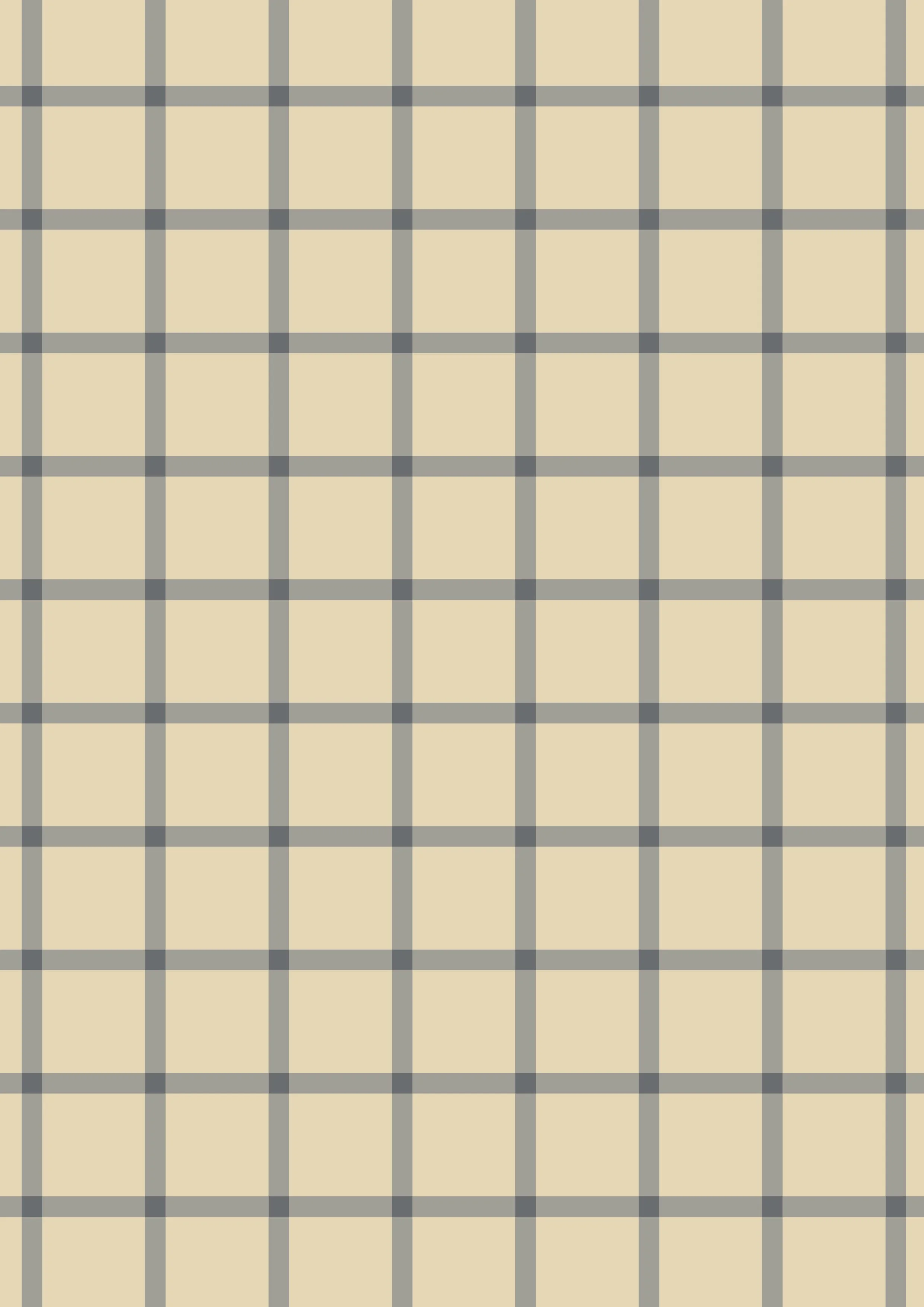 A beige background with a blue and gray plaid pattern.