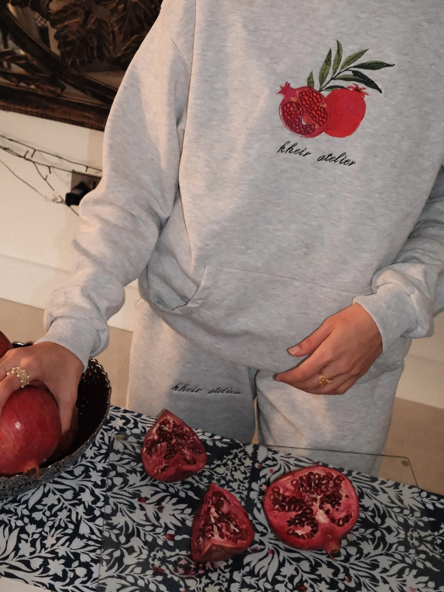 pomegranate matching set <3
100% cotton 
embroidered to order