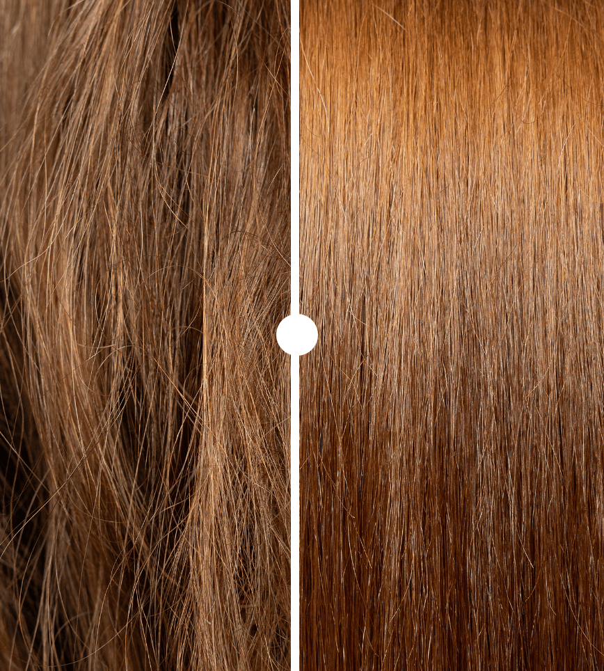 a womans hair before and after using hydrating wash shampoo