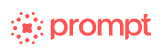 The image shows a logo with the word 'prompt' in red and a dotted circular design to the left of the text.