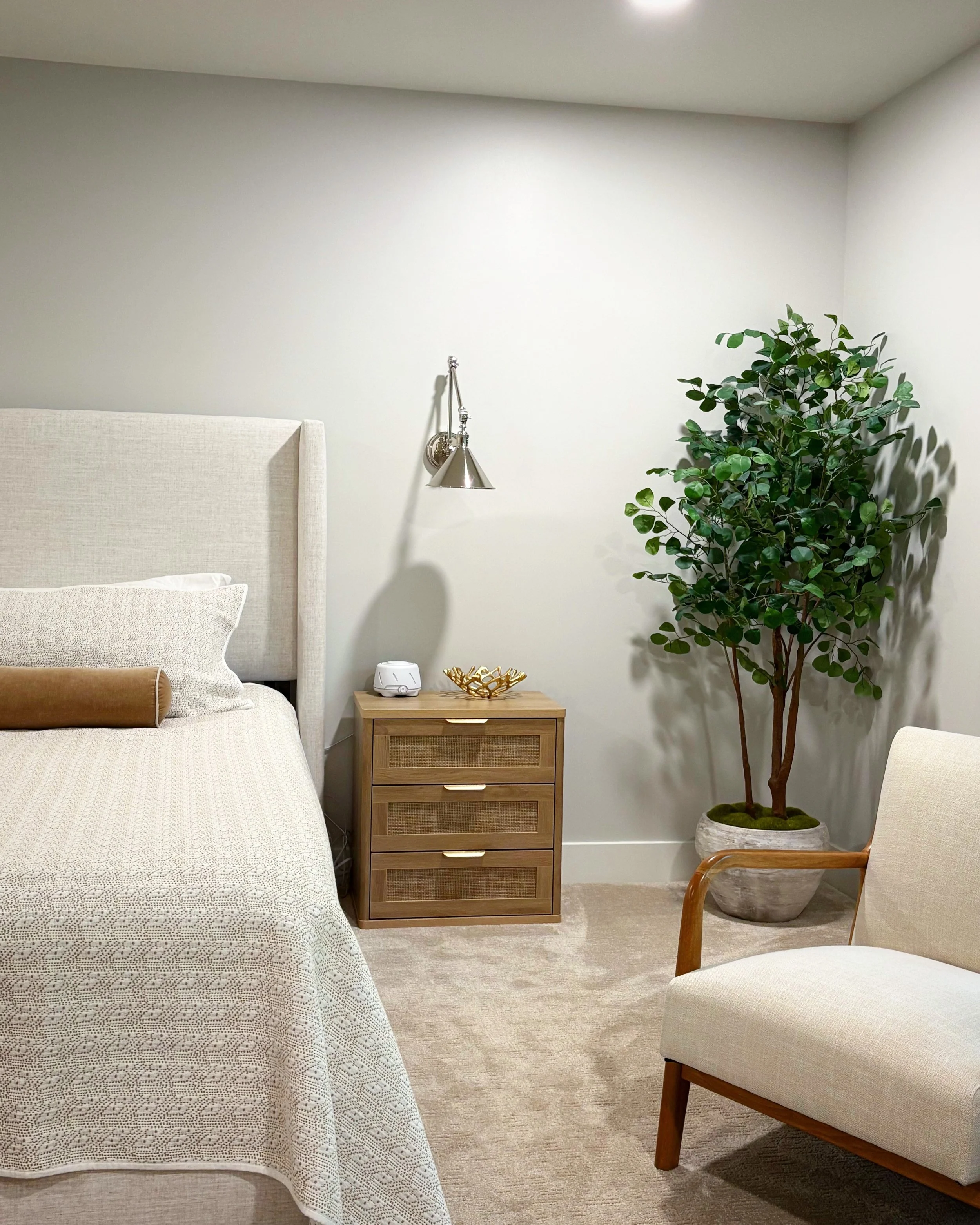 The Master Bedroom at #RanchRemix proves that neutrals are anything but boring. Layering texture and different metals provides interest while keeping a calm and serene mood where busy parents can unwind at the end of the day. Tomorrow's reveal will b