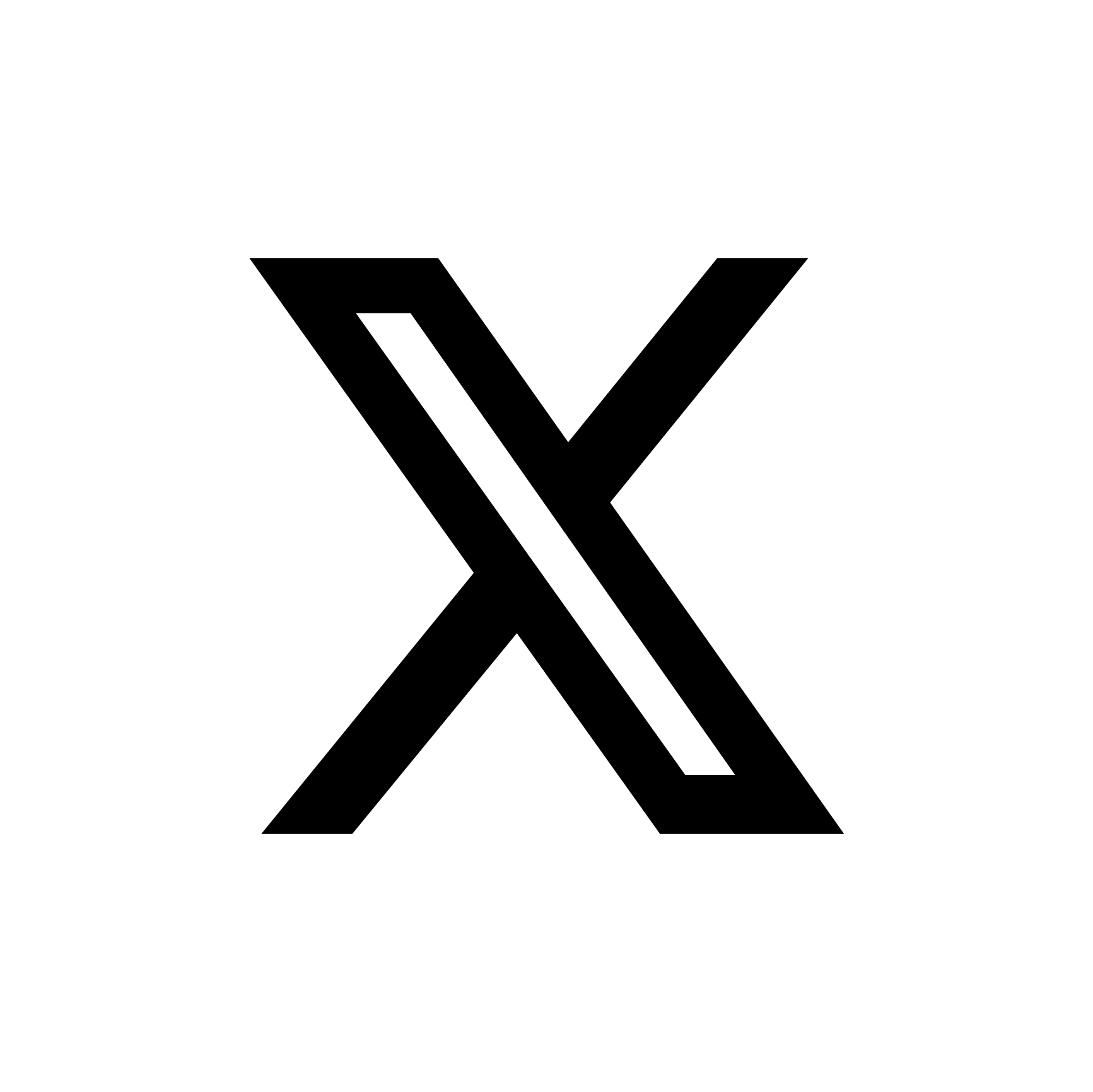 A black 'X' symbol inside a white circle, with a black background.