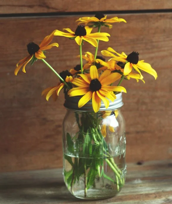 Sunflowers in mason jar