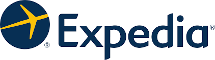 Expedia logo featuring a yellow airplane icon and the word 'Expedia' in blue.