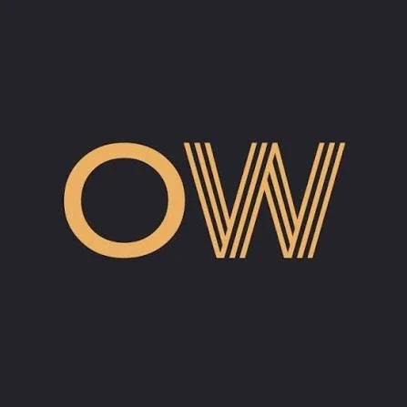 Golden letters "OW" on a black background.