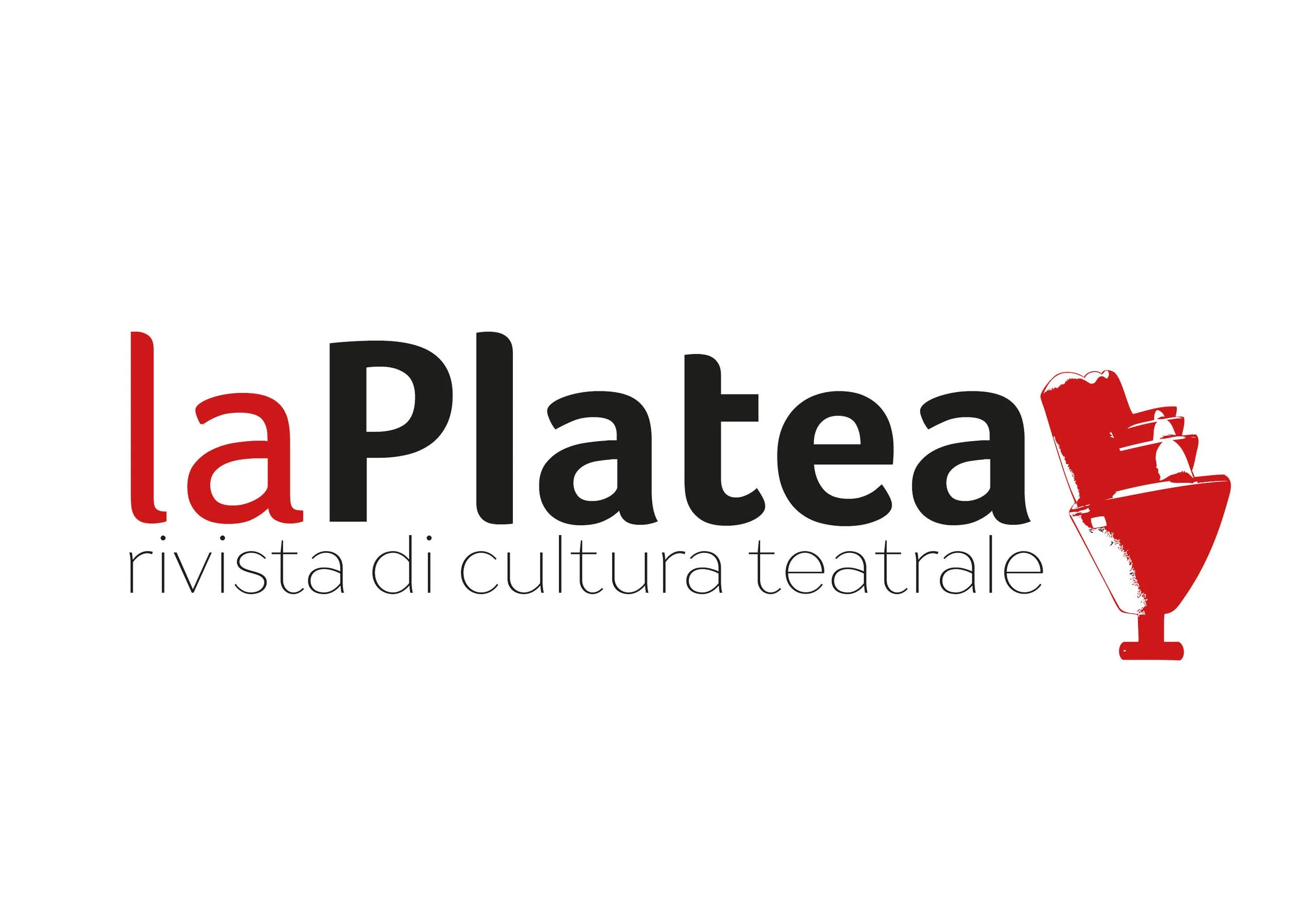 Logo for La Platea, a cultural review, featuring black and red text and a red microphone illustration