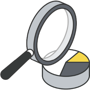 Magnifying glass examining a container of white powder.