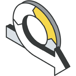 An illustration of a cable motor or a similar machinery part with black, white, gray, and yellow colors.