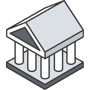 A simplified illustration of a classical temple with columns and a triangular pediment