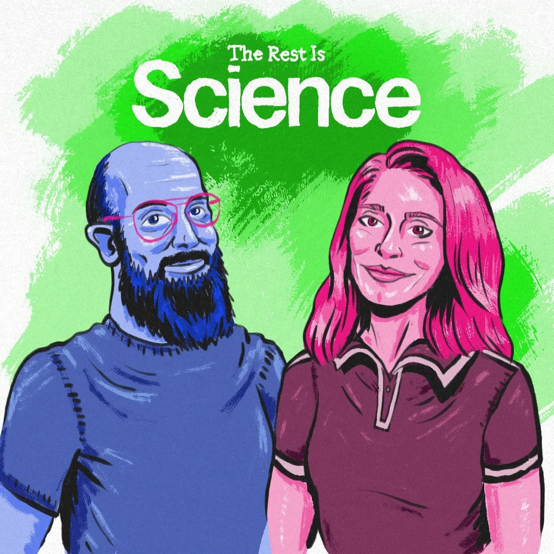 Stylized portrait of Michael Stevens and Hannah Fry
