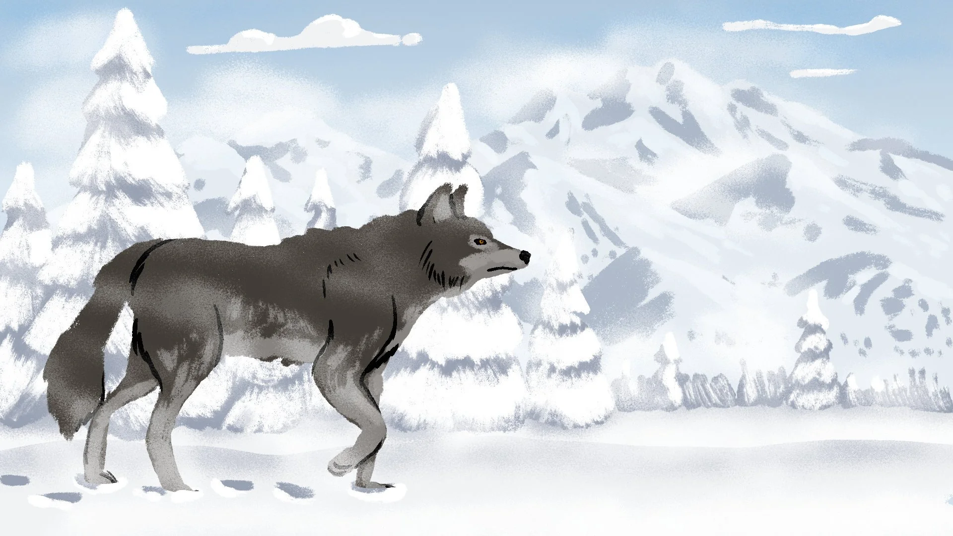Style frame of wolf in winter