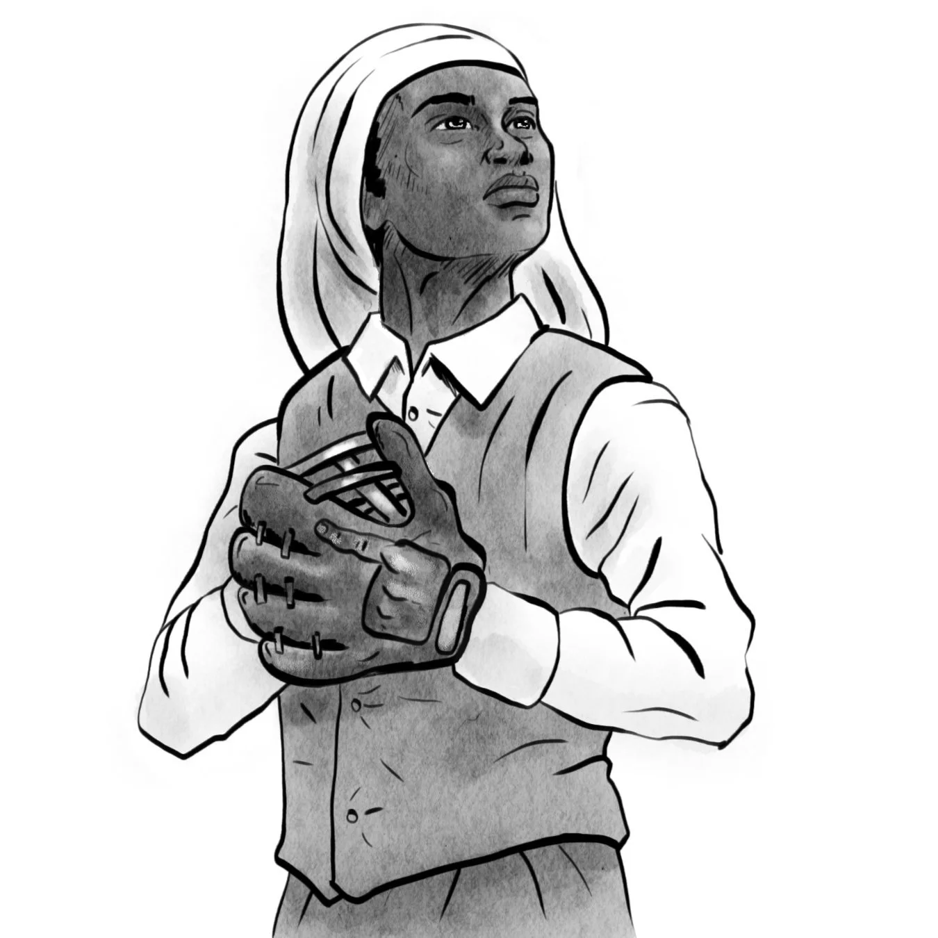 Illustration of baseball-playing nun