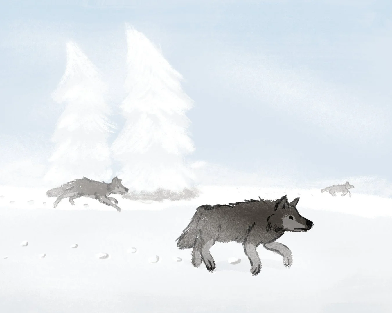 Thumbnail sketch of wolves in winter