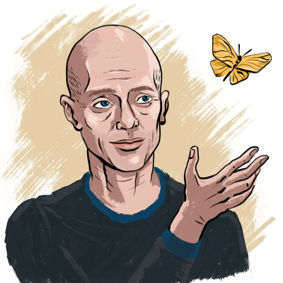 Stylized portrait of Alain de Botton