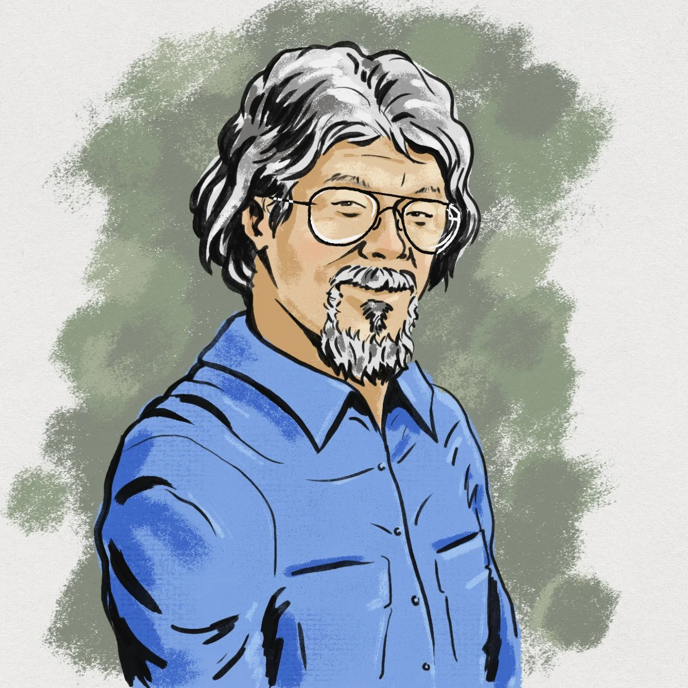 Stylized portrait of David Suzuki