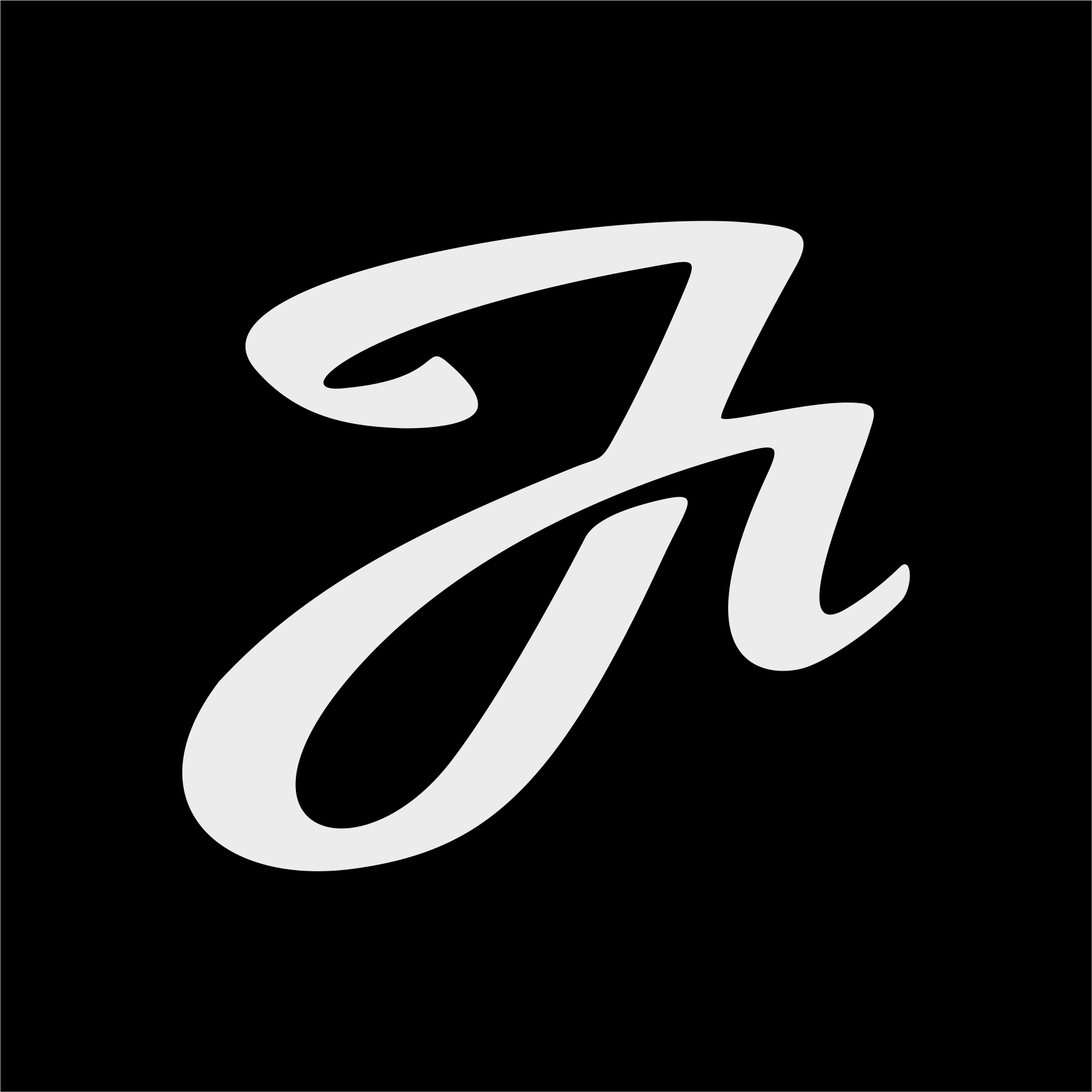 Stylized silver script letter 'J' on a black background.