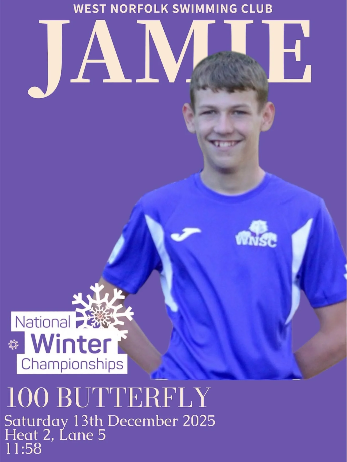 Tomorrow, Jamie will compete in his second of three events at Winter Nationals, this time he takes on the 100m butterfly. Good luck!

You can catch all the action live on Swim England&rsquo;s YouTube channel.

#wnsc #westnorfolkswimmingclub #pondsfor