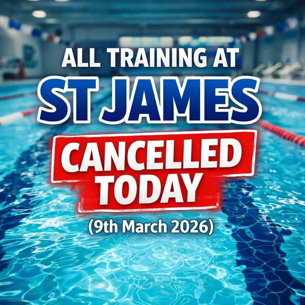 Good afternoon, 

You may have seen reports relating to the unscheduled closure of St James pool following a routine water test that showed a result outside the normal range. 

You will hopefully be aware that training at St James is cancelled for to