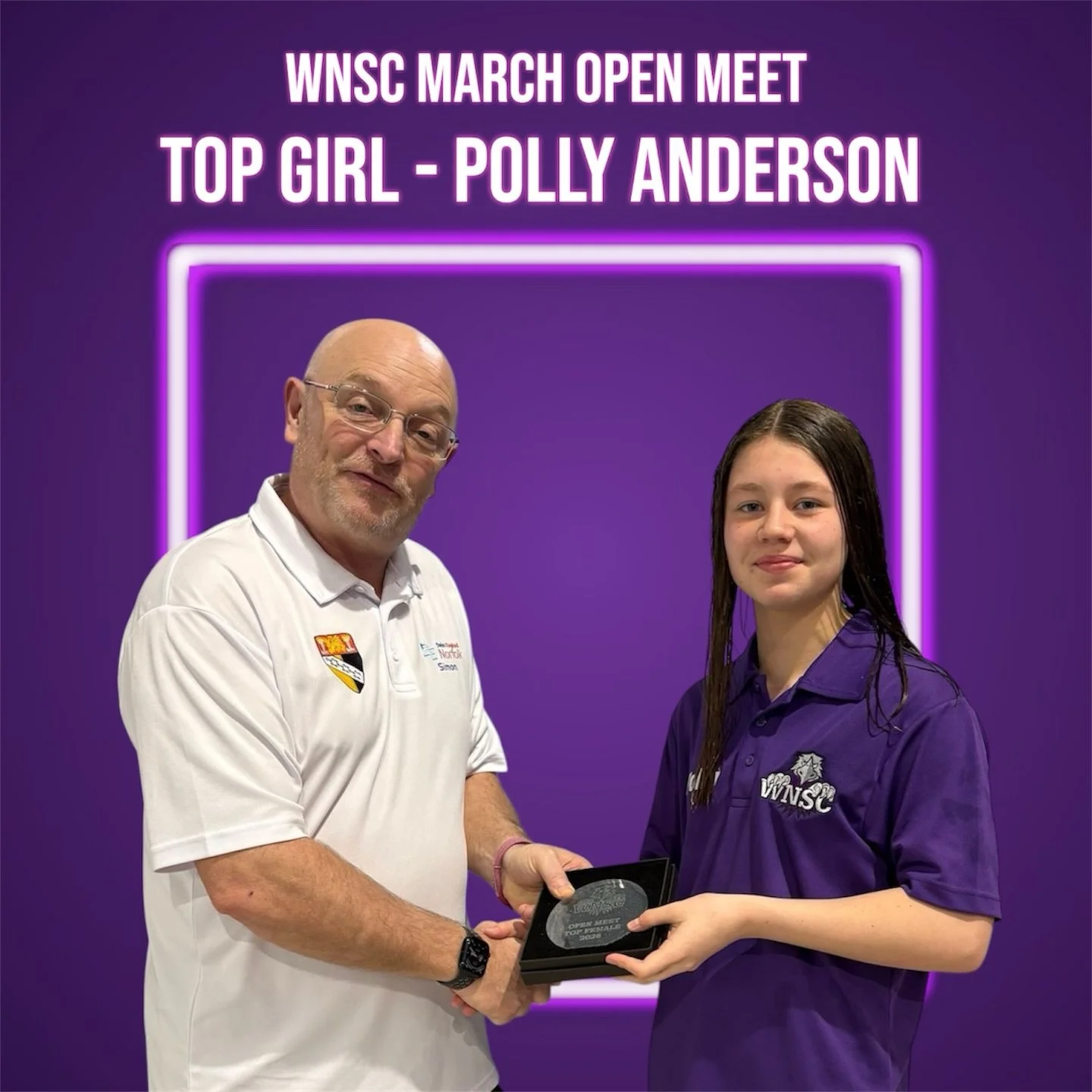 Well done to Purple Army&rsquo;s Polly Anderson who achieved the Top Girl accolade from this weekend&rsquo;s open meet, where she achieved gold in all 12 of her races! 🥇

Polly is being presented the top girl trophy by our club Chairman Simon. 

#wn