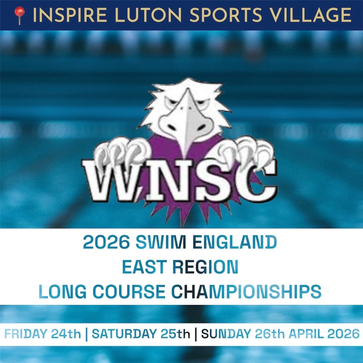 🏊🏻&zwj;♀️ 2026 Swim England East Region Long Course Championships - weekend One 🏊🏻&zwj;♂️

🗓️ Friday 24th, Saturday 25th &amp; Sunday 26th April 2026

🕟 Arrival times: Swimmers please refer to your individual arrival times as specified by your 