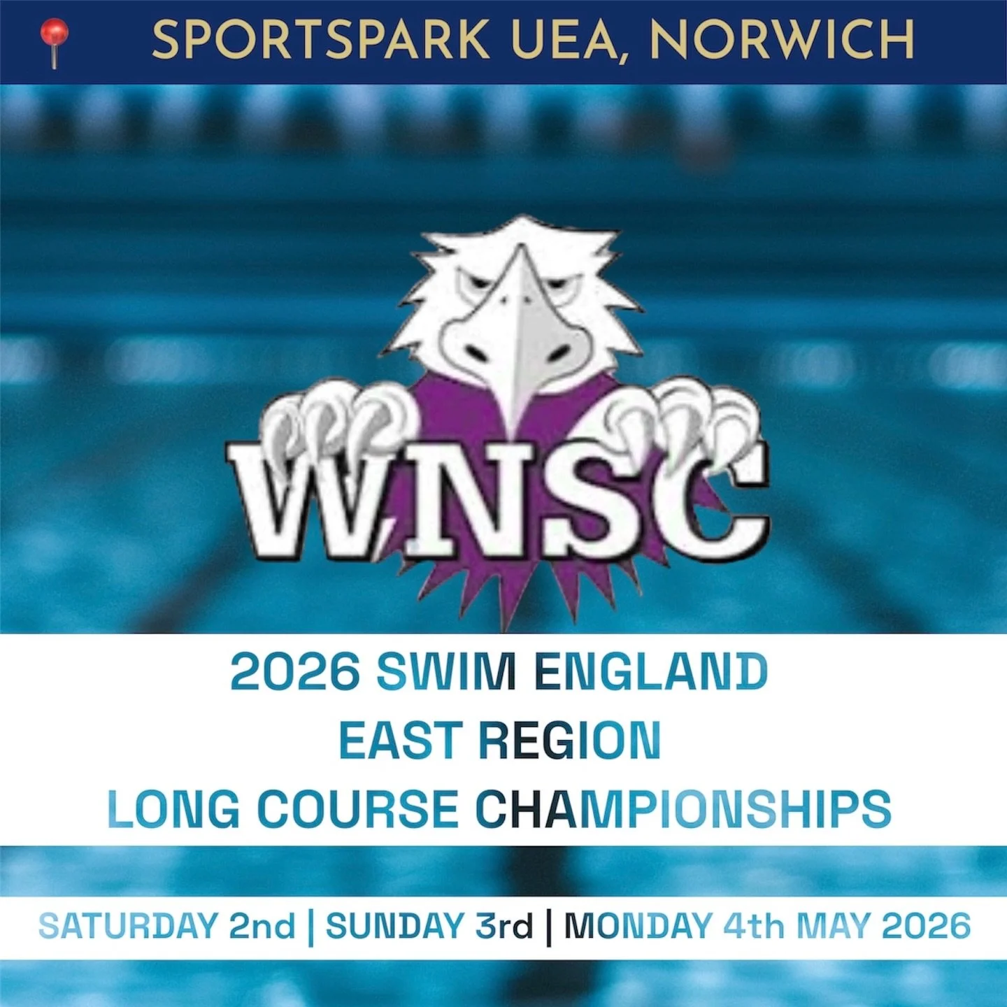 🏊🏻&zwj;♀️ 2026 Swim England East Region Long Course Championships - weekend two 🏊🏻&zwj;♂️

🗓️ Saturday 2nd, Sunday 3rd &amp; Monday 4th May 2026

🕟 Arrival times: Swimmers please refer to your individual arrival times as specified by your Head 