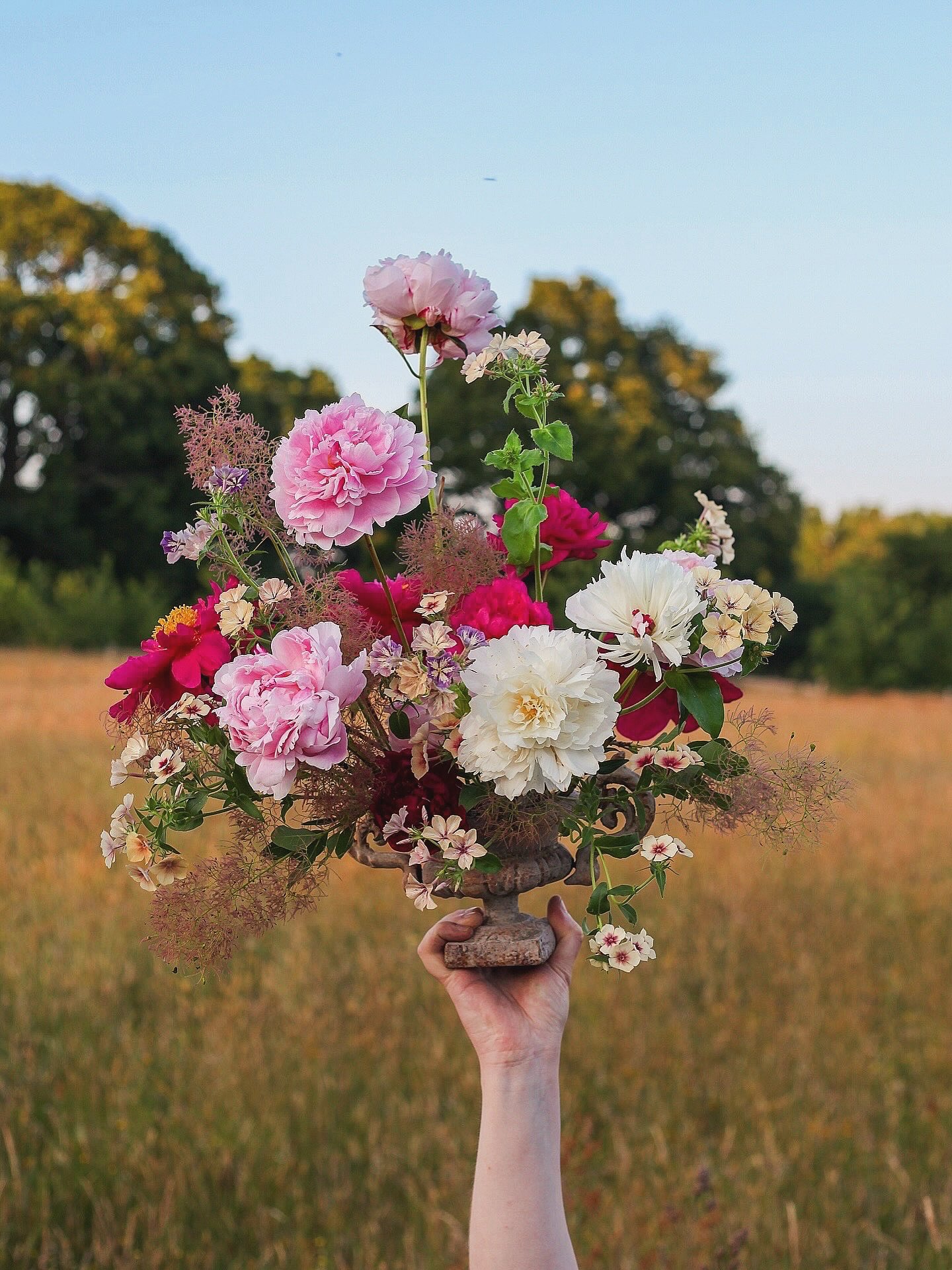 The last of the peonies. These beauties from @bluehenflowers , paired with smokebush and phlox from the cutting patch.

I love their short season, it makes them feel all the more special. And just as I&rsquo;m saying goodbye to these, the first dahli