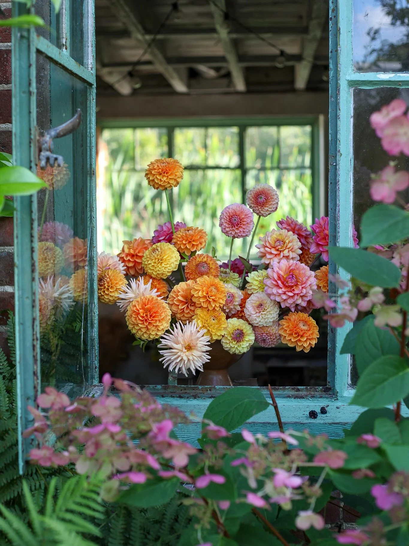 Flowers in the window to celebrate another year around the sun. 🫠 my dahlias have been super slow this season so thankful to @bluehenflowers &amp; @water.lane for their stunning stems. 🌸 #slowsunday #dahliaseason #myseasonalwindow #flowersinthewind