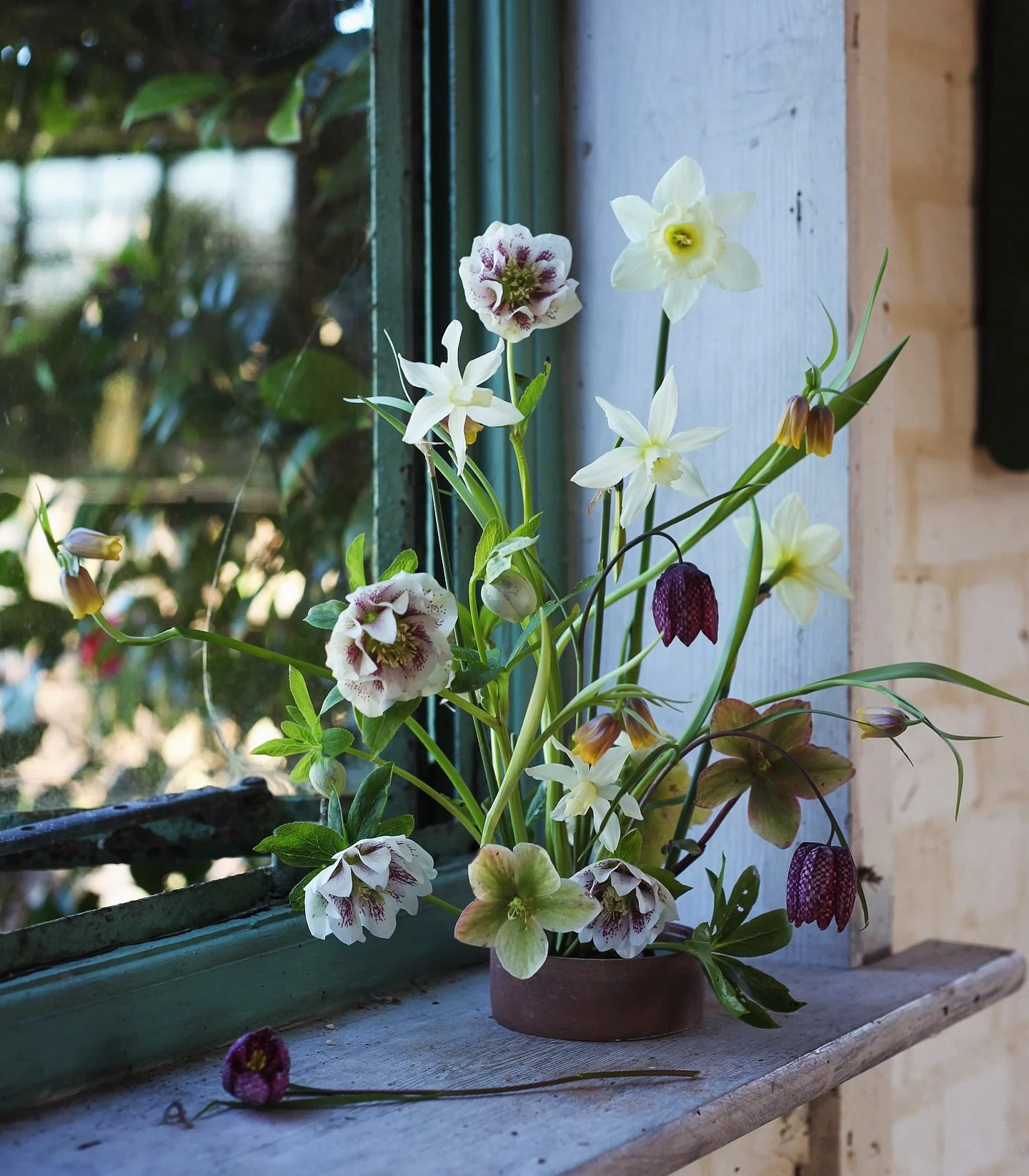 Bits and pieces from the garden. The tulips are just starting to pop but until then I just have lots smaller stems, using a medium pin frog to add support and really thinking about the placement of each flower to give them all a moment to shine. 

#g