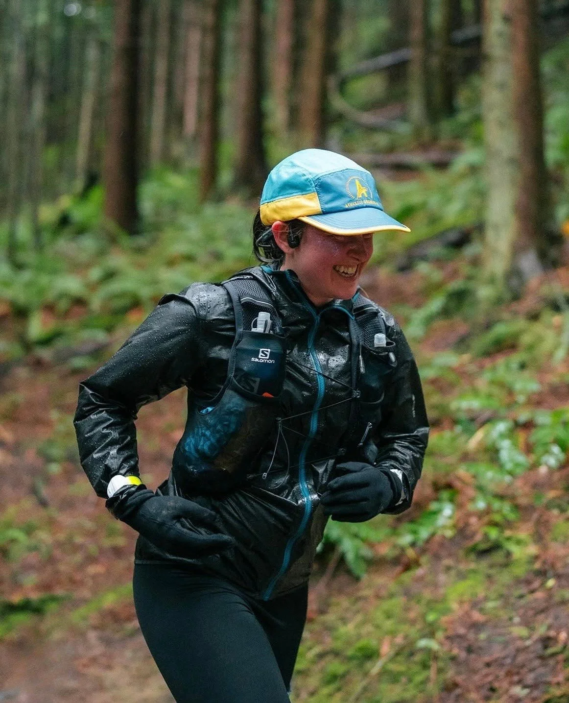 Woman running in the rain