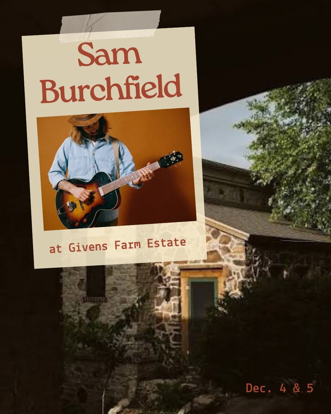 We are beyond excited to announce and welcome Sam Burchfield to the farm for a very special private concert! 

It has always been a dream of ours to have Sam perform here, creating an intimate evening centered around his music and shared with our com