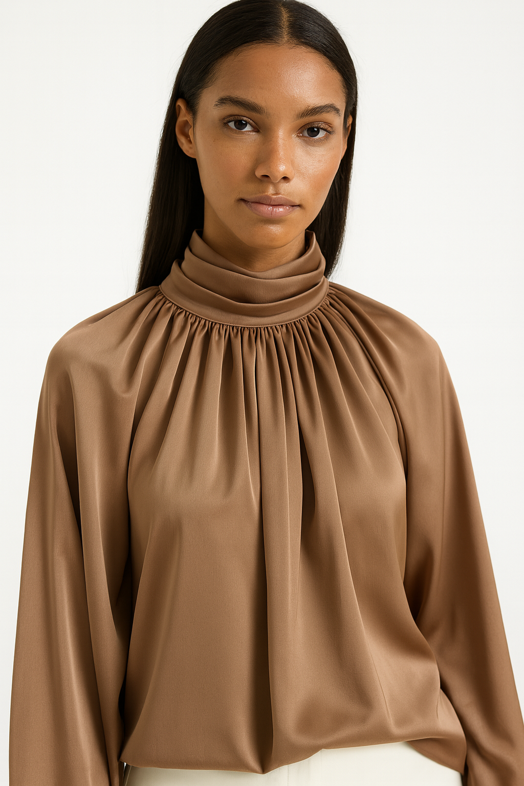 High-Neck Satin Blouse