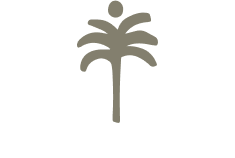 Black background with a beige palm tree icon in the center.